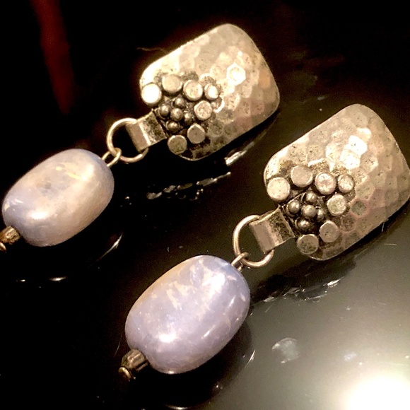 VTG 90s Cara Stimmel Hammered Silver Tone Chunky Dangling Bead Pierced Earrings - Picture 1 of 8